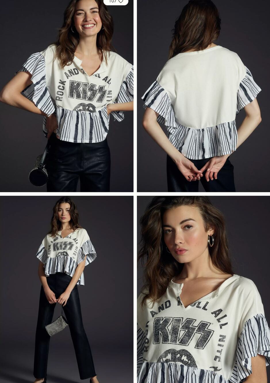 EUC Pilcro Graphic Band Babydoll Tee  | Size M